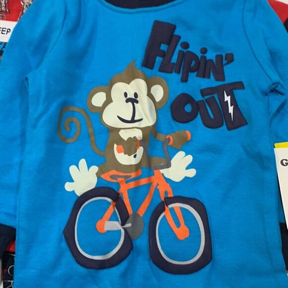 NEW Garanimals | Boys 2 Pair LONG SLEEVE Pajamas PJS Navy Blue Red Sports Monkey - Picture 6 of 6